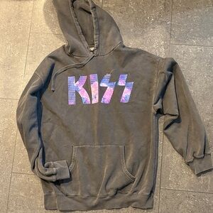 Kiss Gray Hoodie with Purple and Pink Logo